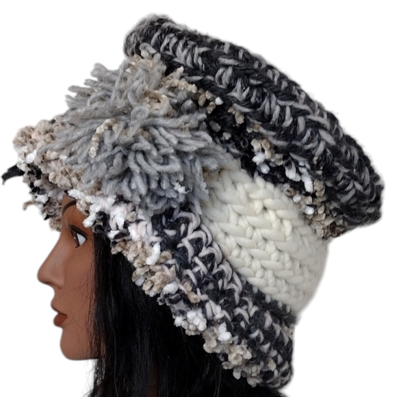 Beret Slouchy top Boho Hat OOAK Handmade Crochet Free Hand Women's One Size - Picture 4 of 8
